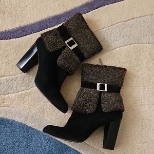 Donald Pliner Carmen Black Suede And Faux Shealine Women's Booties Size 10